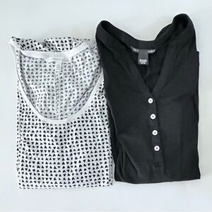 Victoria's Secret Black Buttoned Top and White hearts Patterned Tee Bundle.